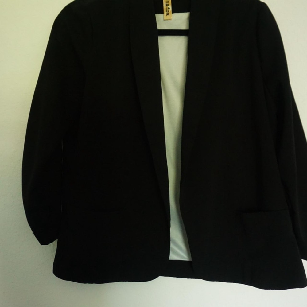 Eyeshadow Womens Black Open Front Blazer Ruched 3/4 Sleeve Shawl Collar Size L